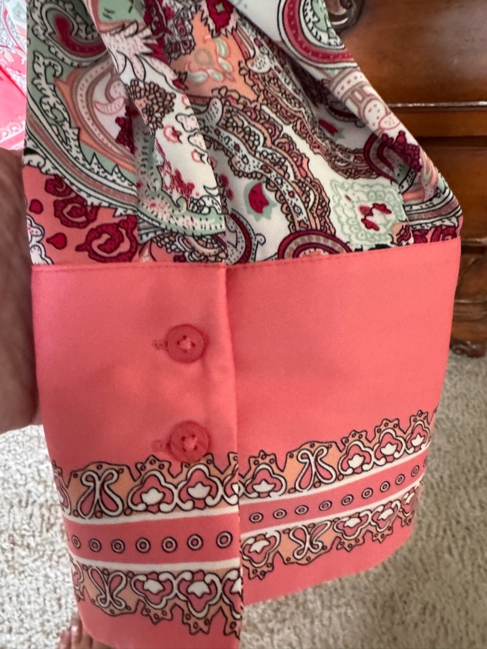 Rachel Zoe Pink Coral and Cream Paisley Button-Down Blouse - Picture 3 of 7